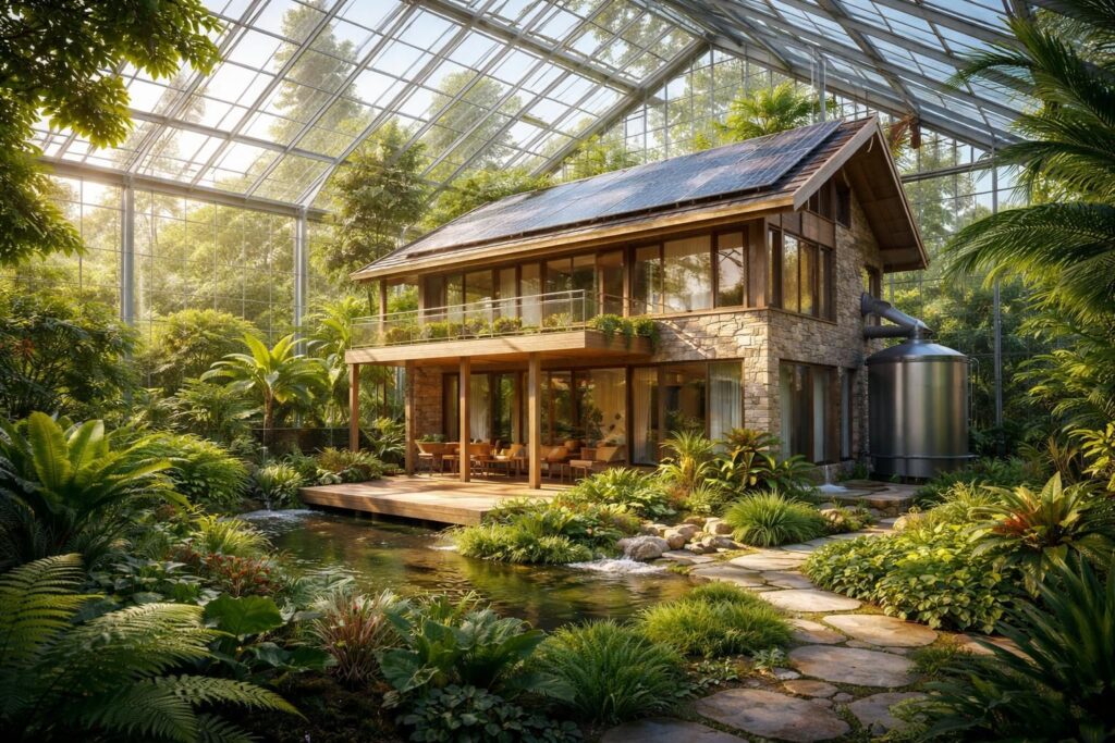 découvrez une maison dans une serre alliant habitat écologique et autonomie énergétique pour un mode de vie durable et innovant.